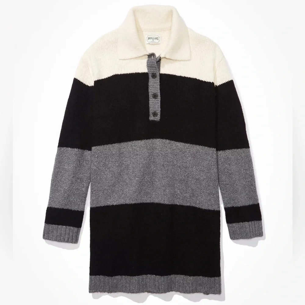 Women's American Eagle Knit Sweater Dress Stripes Collared sz Small - Picture 2 of 8